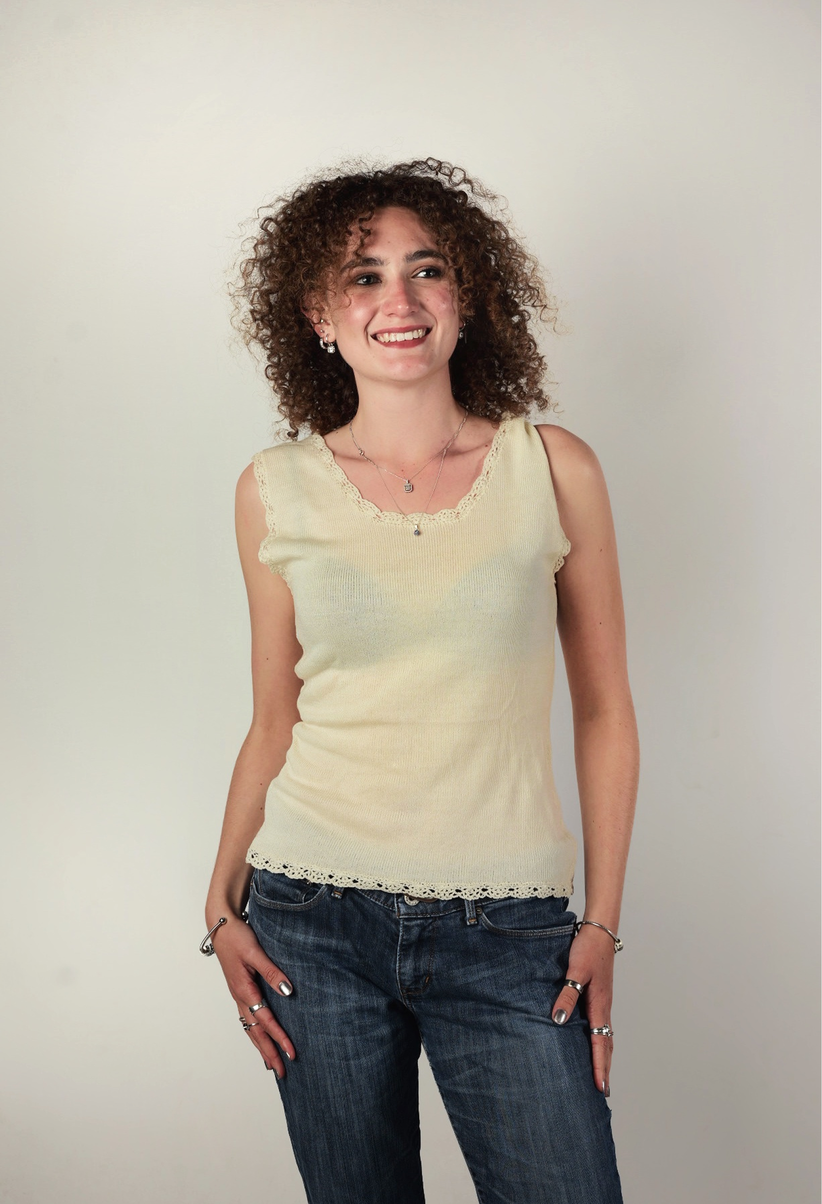 Cream light ribbed top