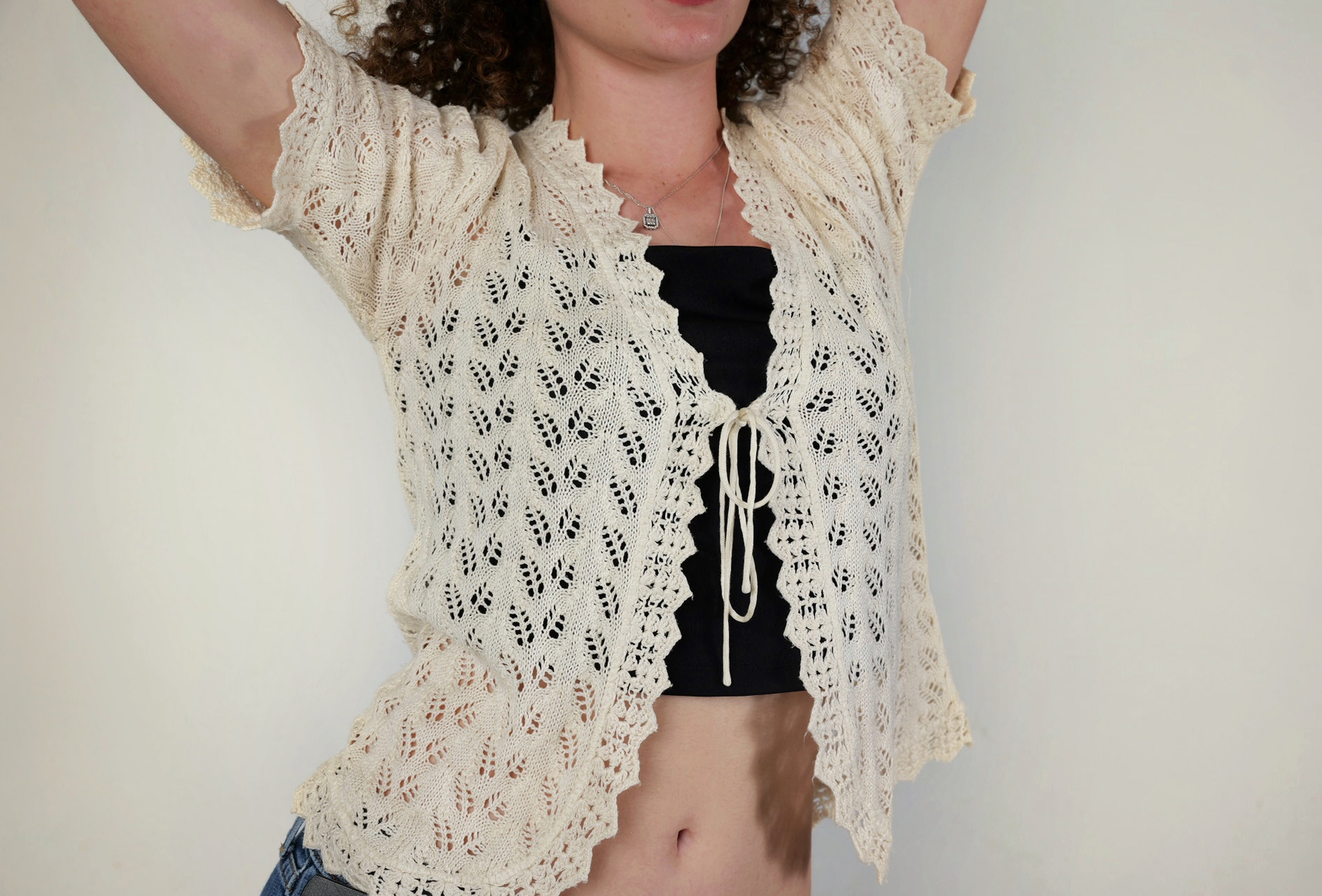 Women’s Cream Pointelle Knit Cardigan