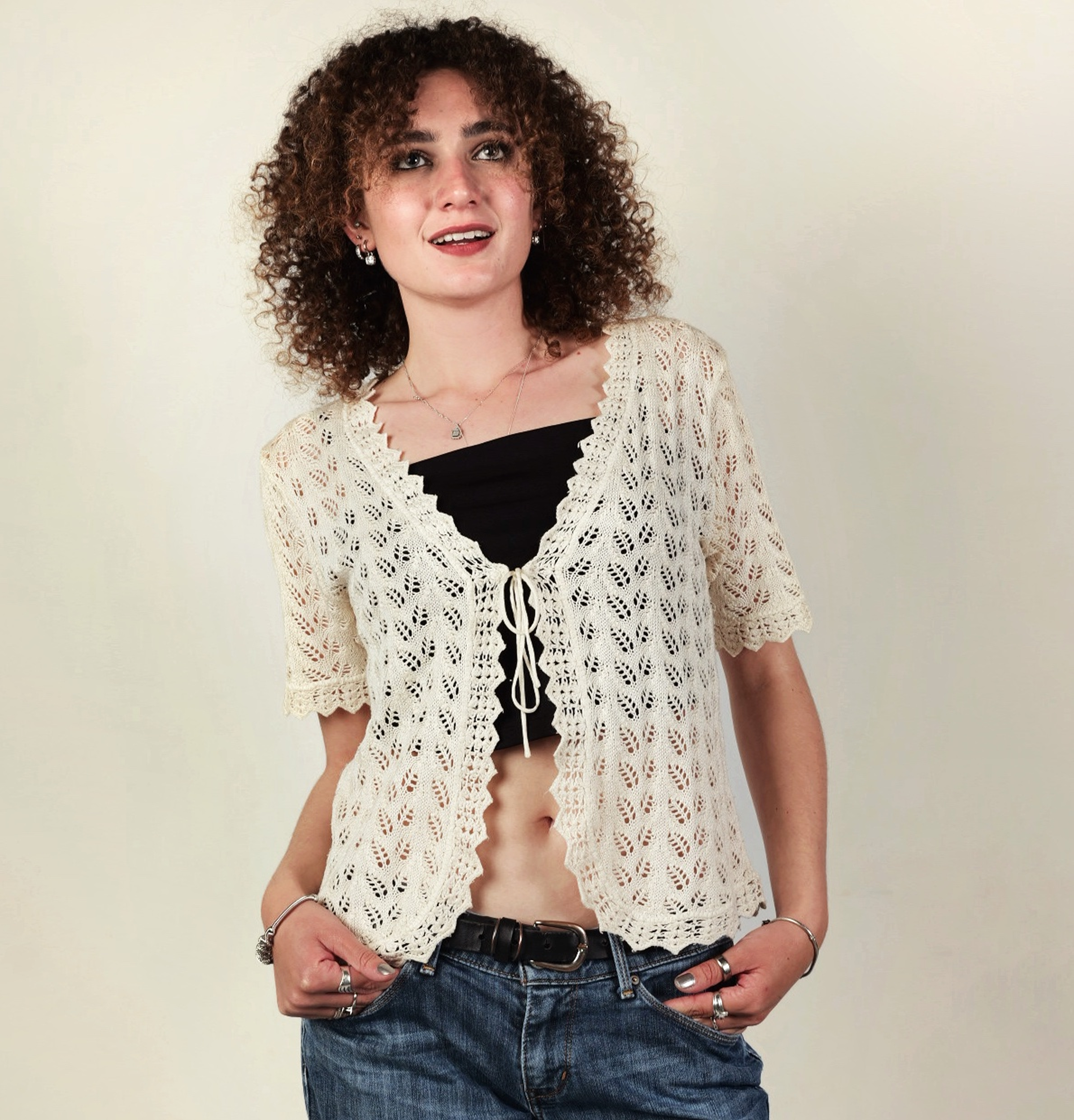 Women’s Cream Pointelle Knit Cardigan