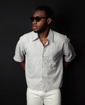 Men’s Off-White Crinkle Texture Short Sleeve Button-Down Shirt