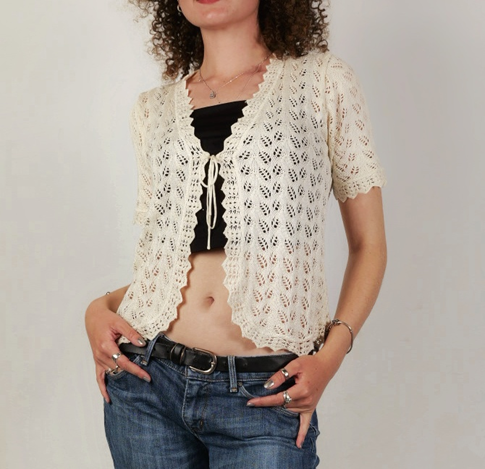 Women’s Cream Pointelle Knit Cardigan
