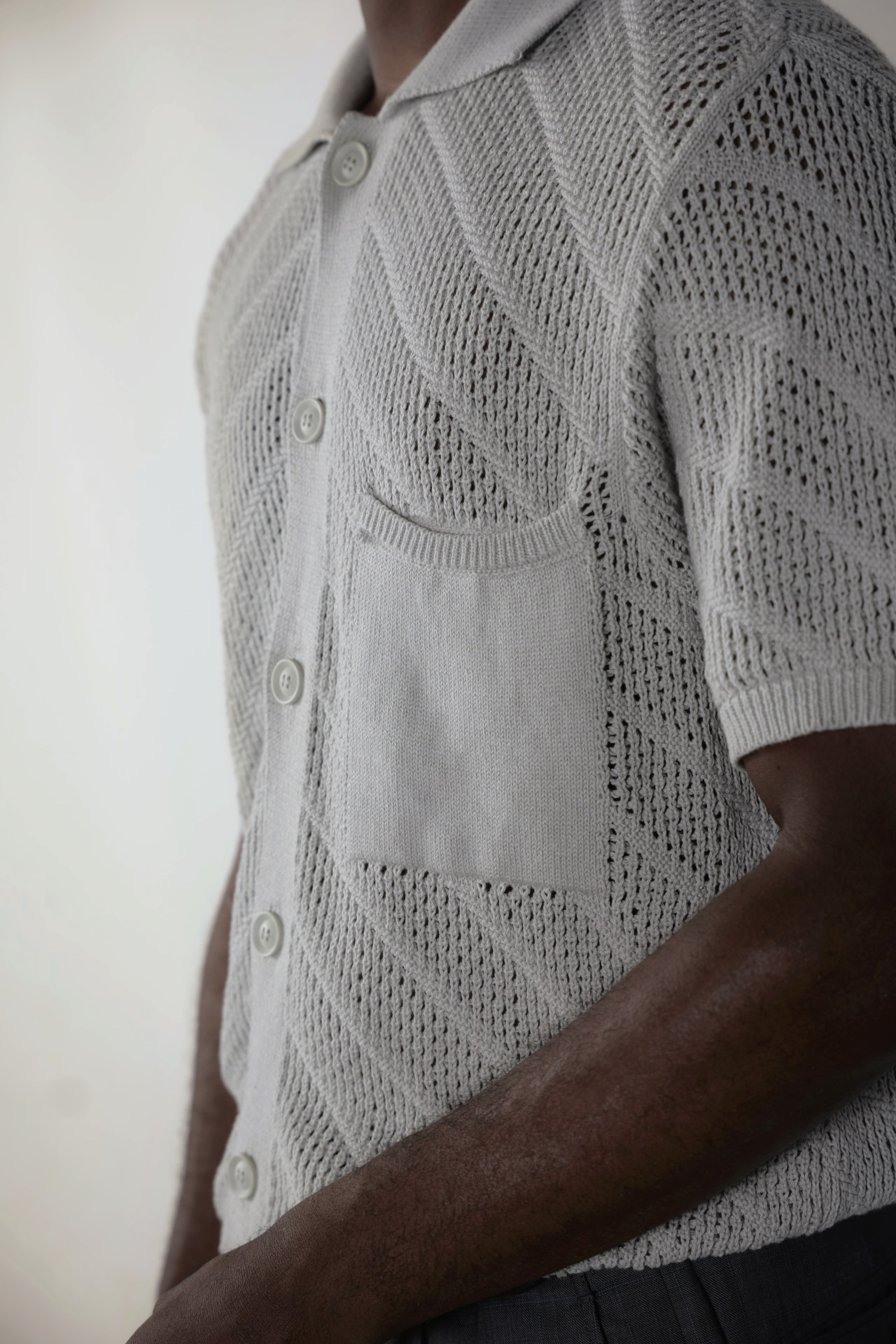 Short Sleeve Button-Down Crochet Shirt