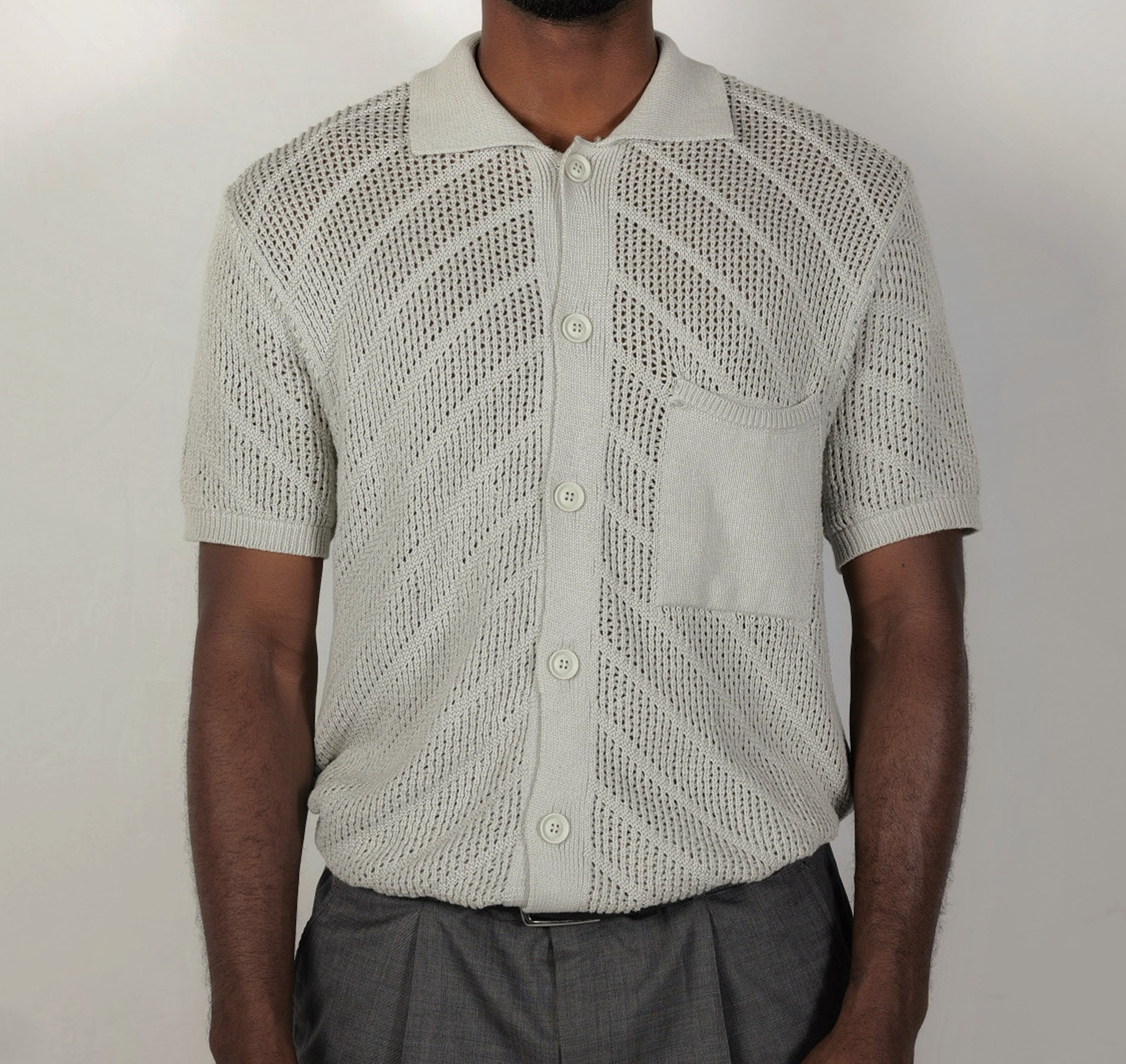 Short Sleeve Button-Down Crochet Shirt