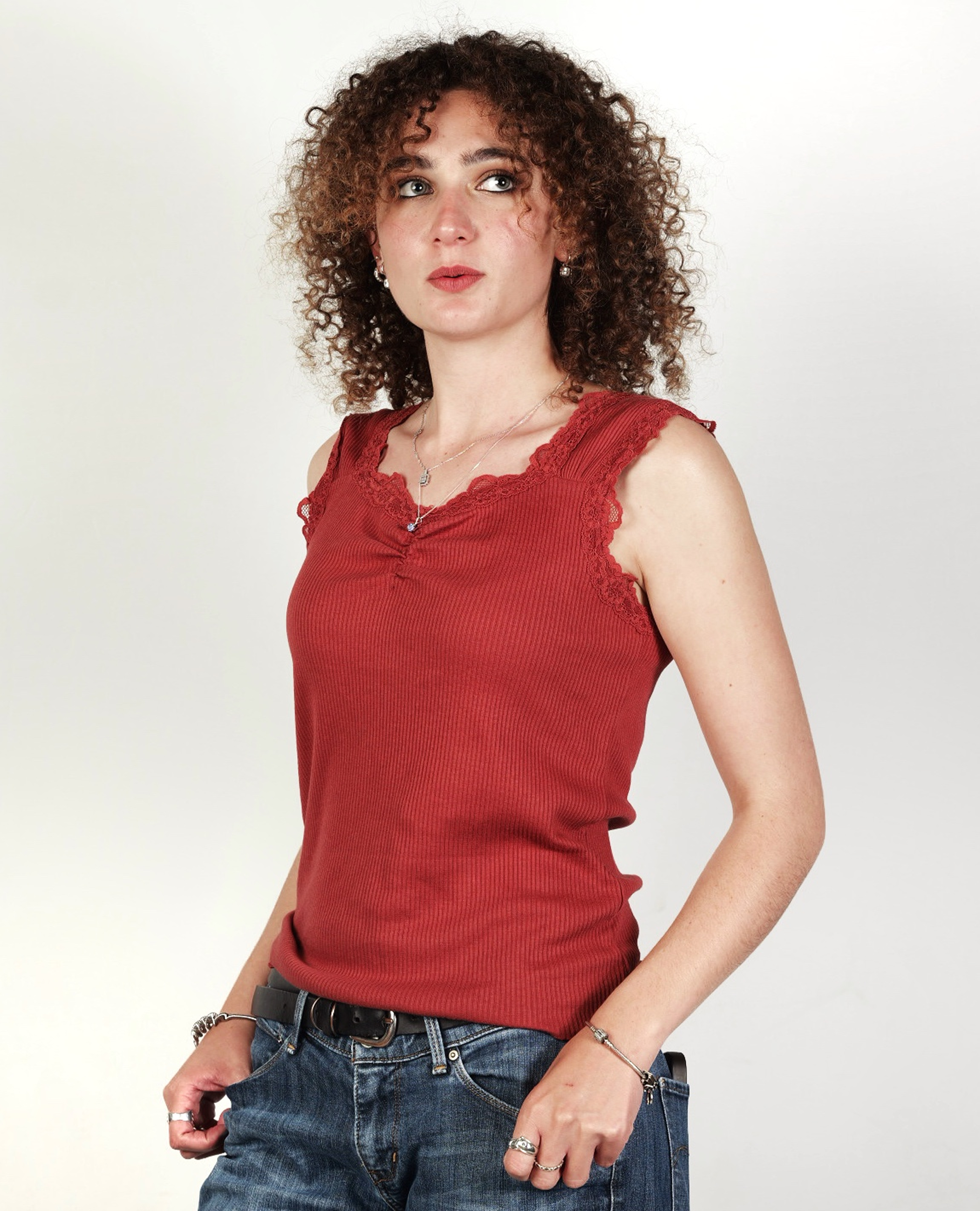 Women’s Lace Trim Ribbed Tank Top