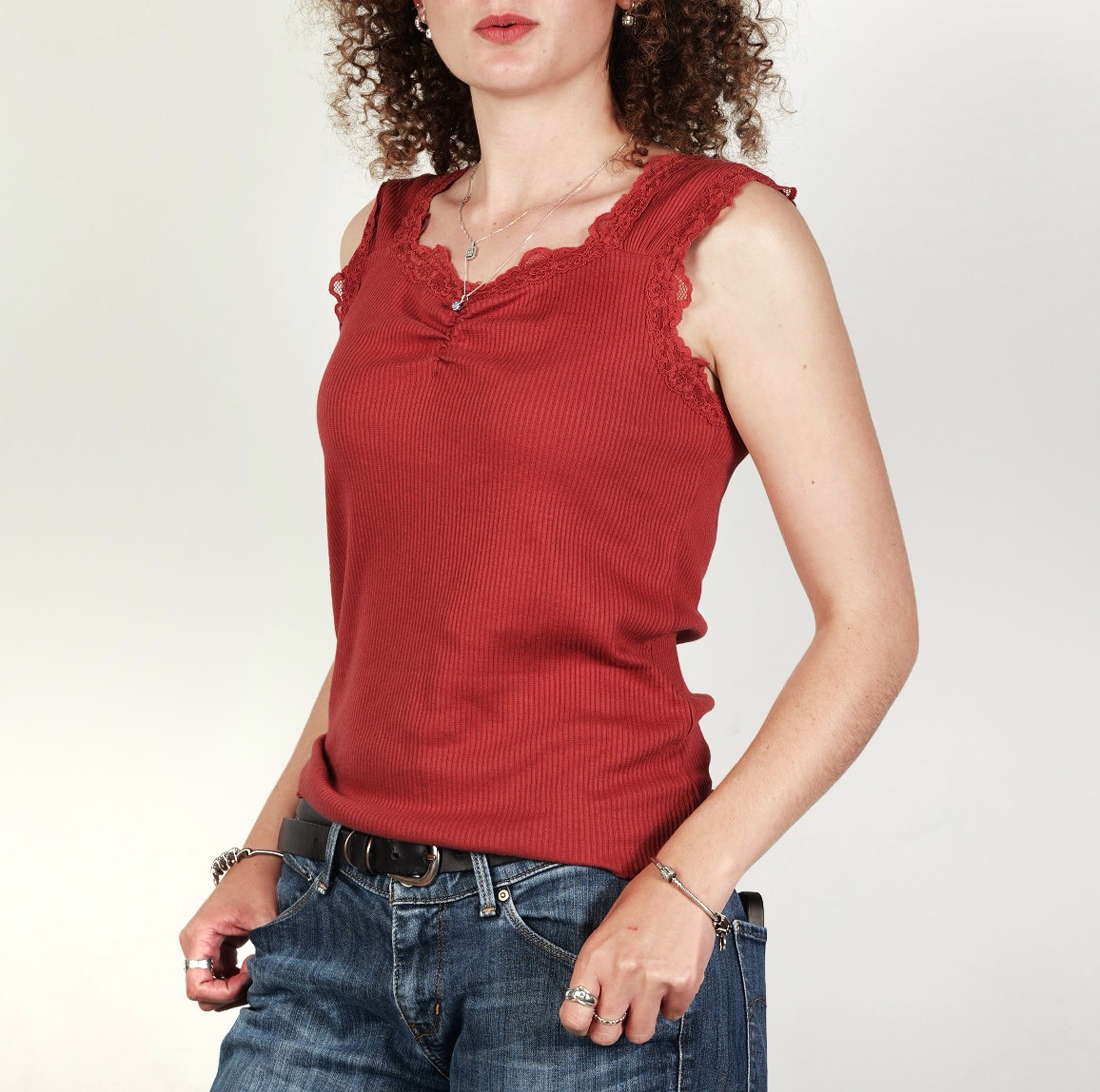 Women’s Lace Trim Ribbed Tank Top