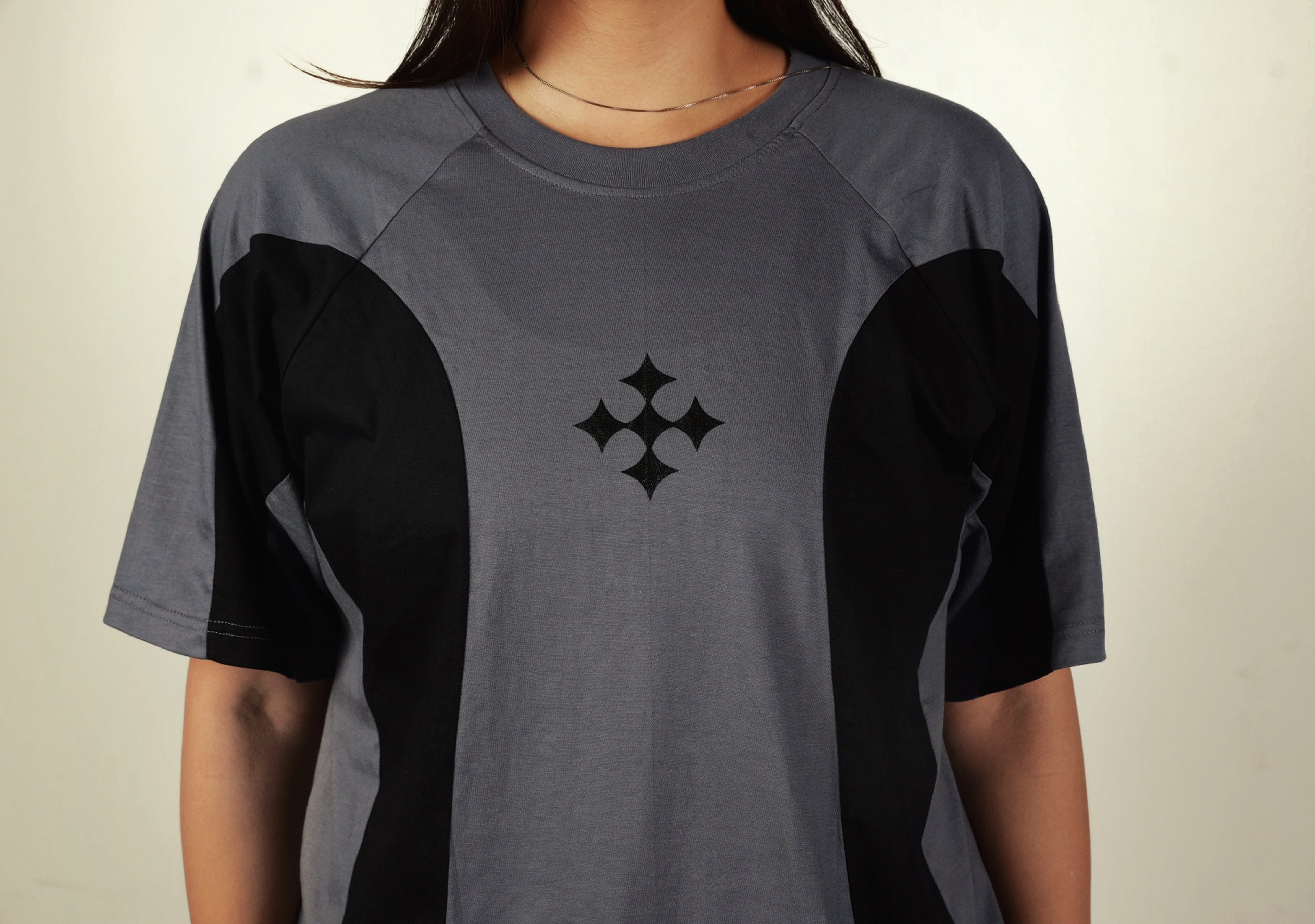 Unisex Two-Tone Grey and Black Panelled T-Shirt