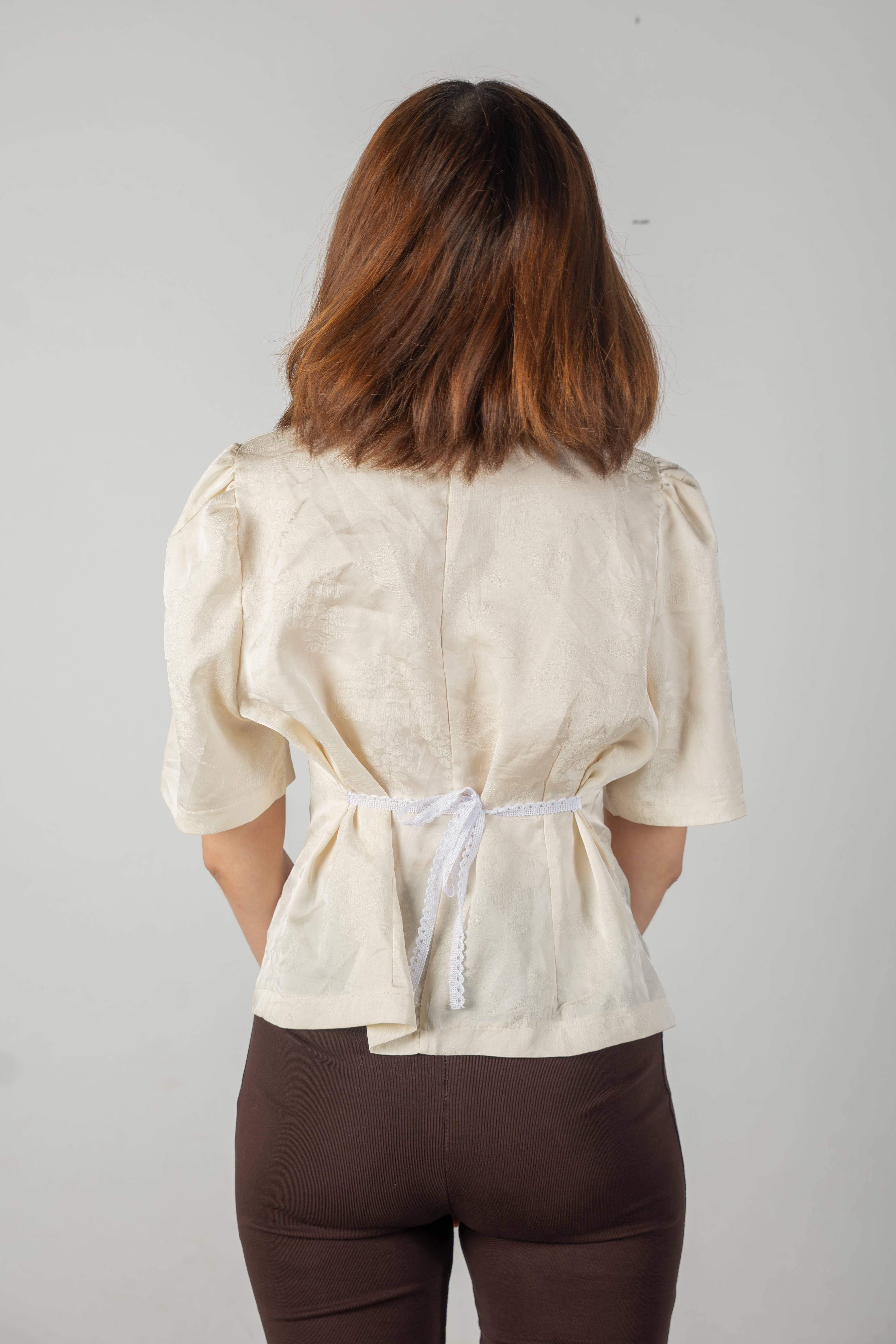 The Lotus Jacquard Short Sleeve Blouse
