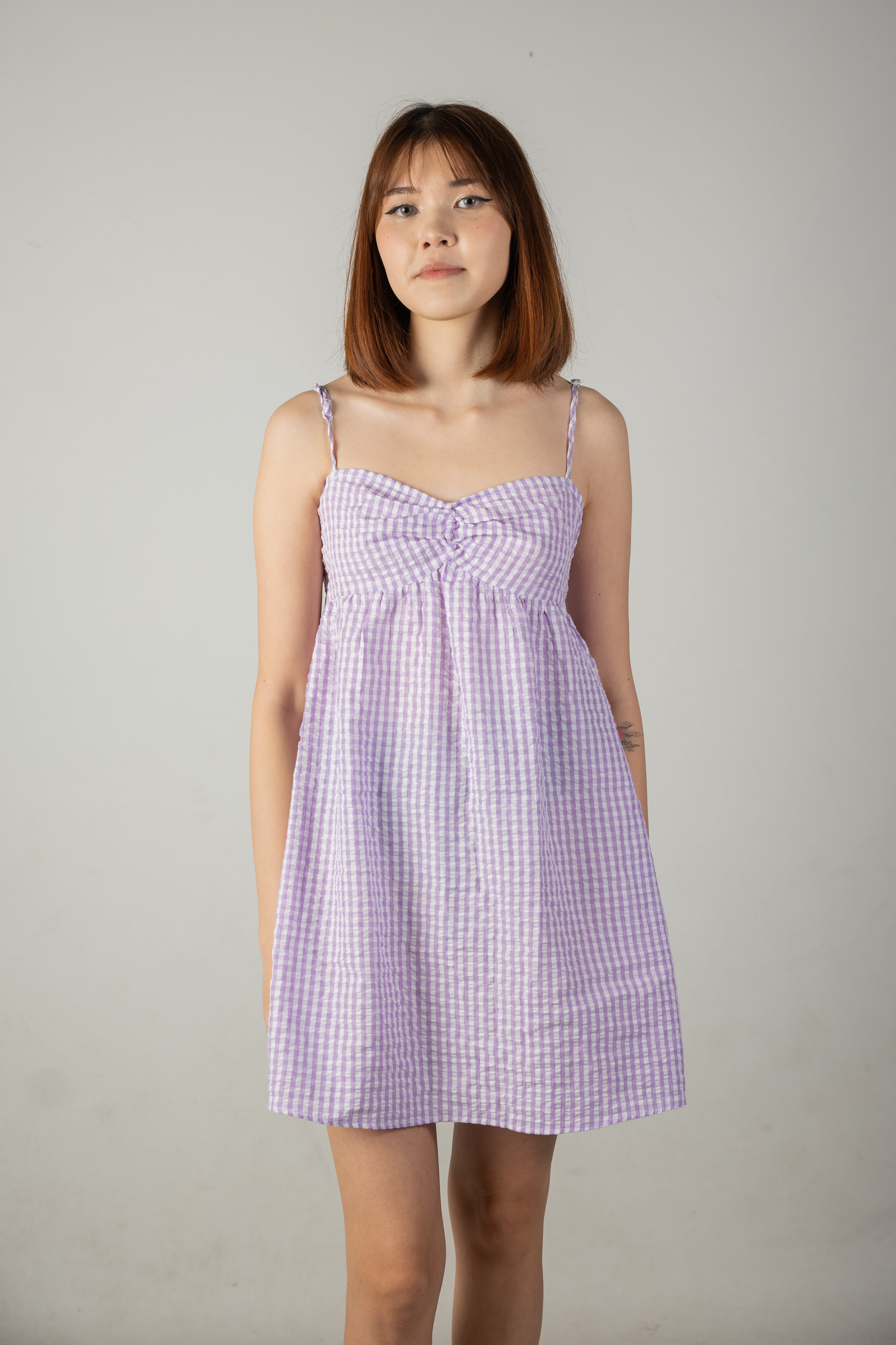 Lilac and white checkered gingham dress
