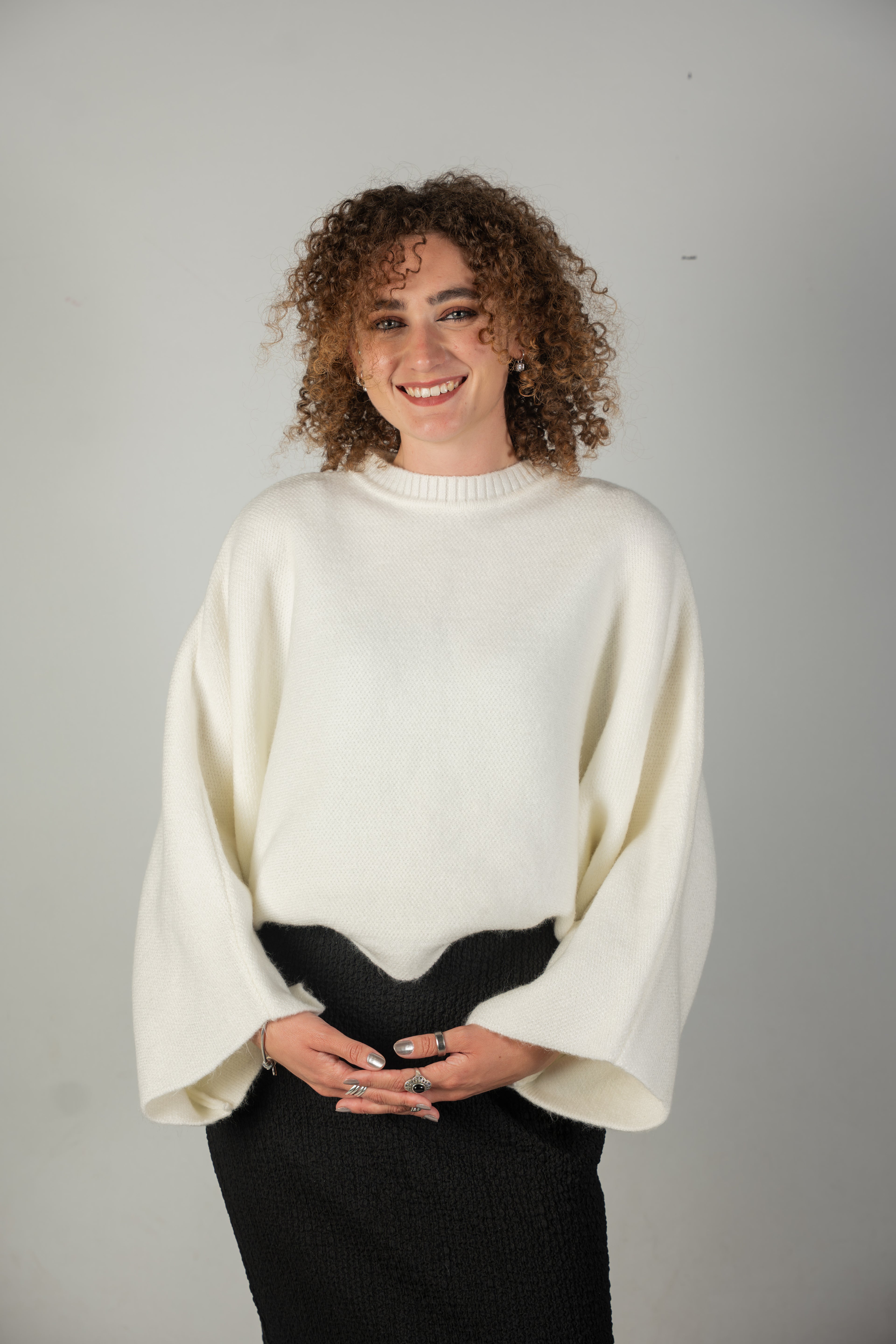 Cream oversized batwing-sleeve jumper