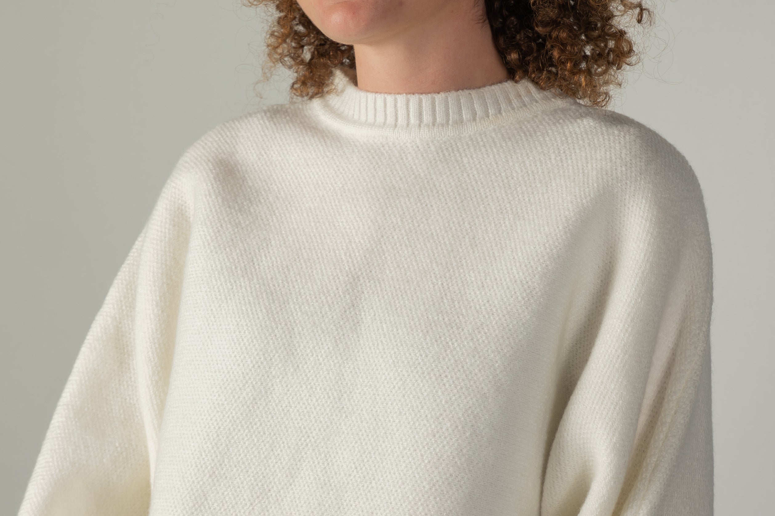 Cream oversized batwing-sleeve jumper