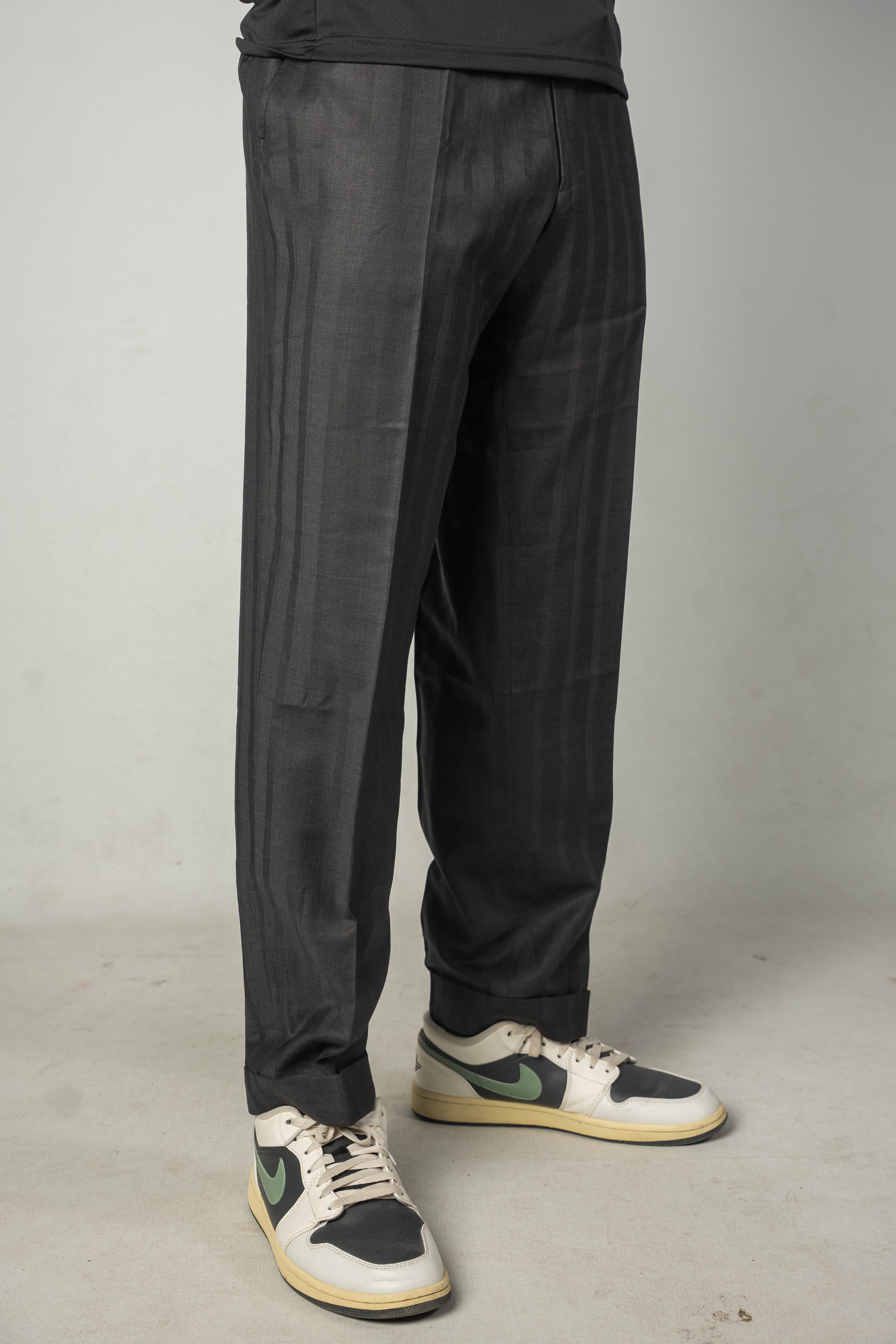 Grey striped tailored trousers