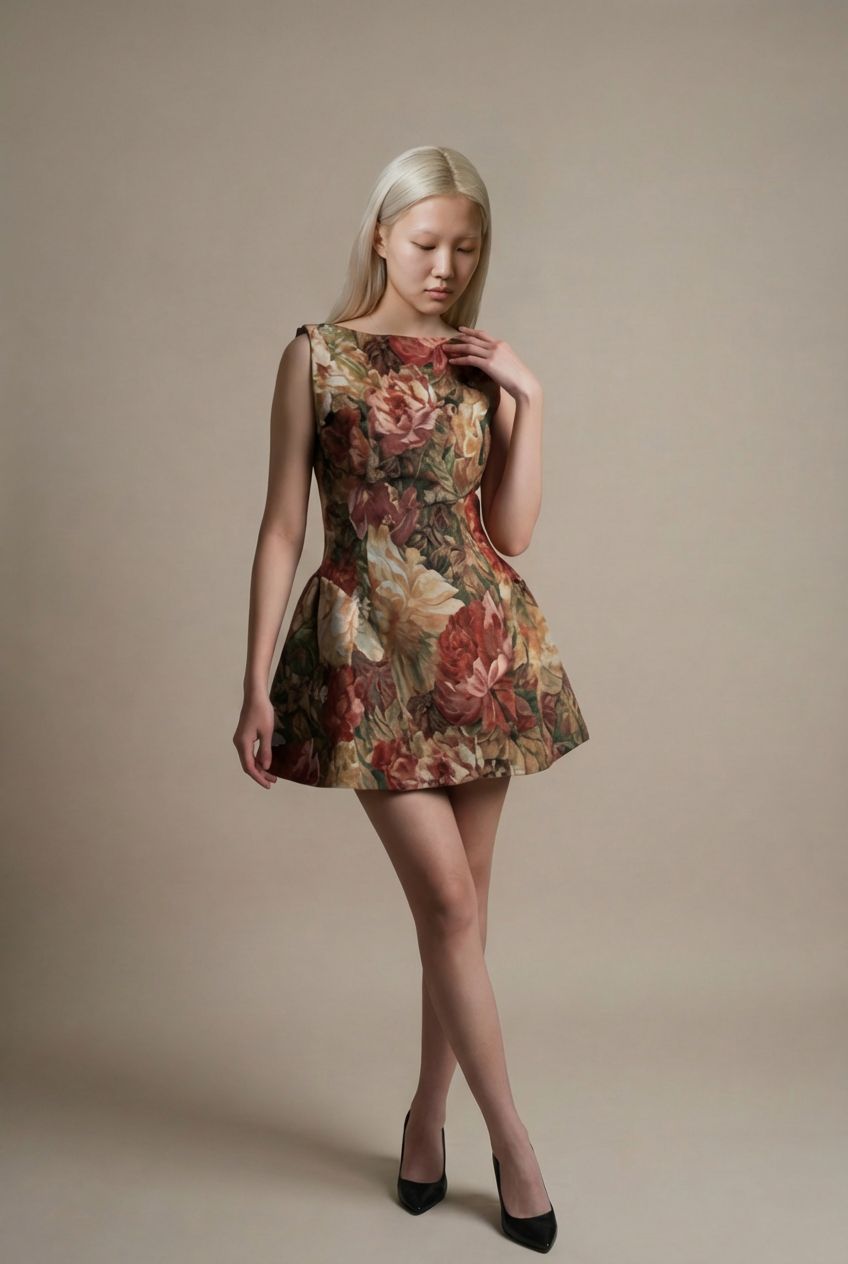 Floral Beige Mini Dress