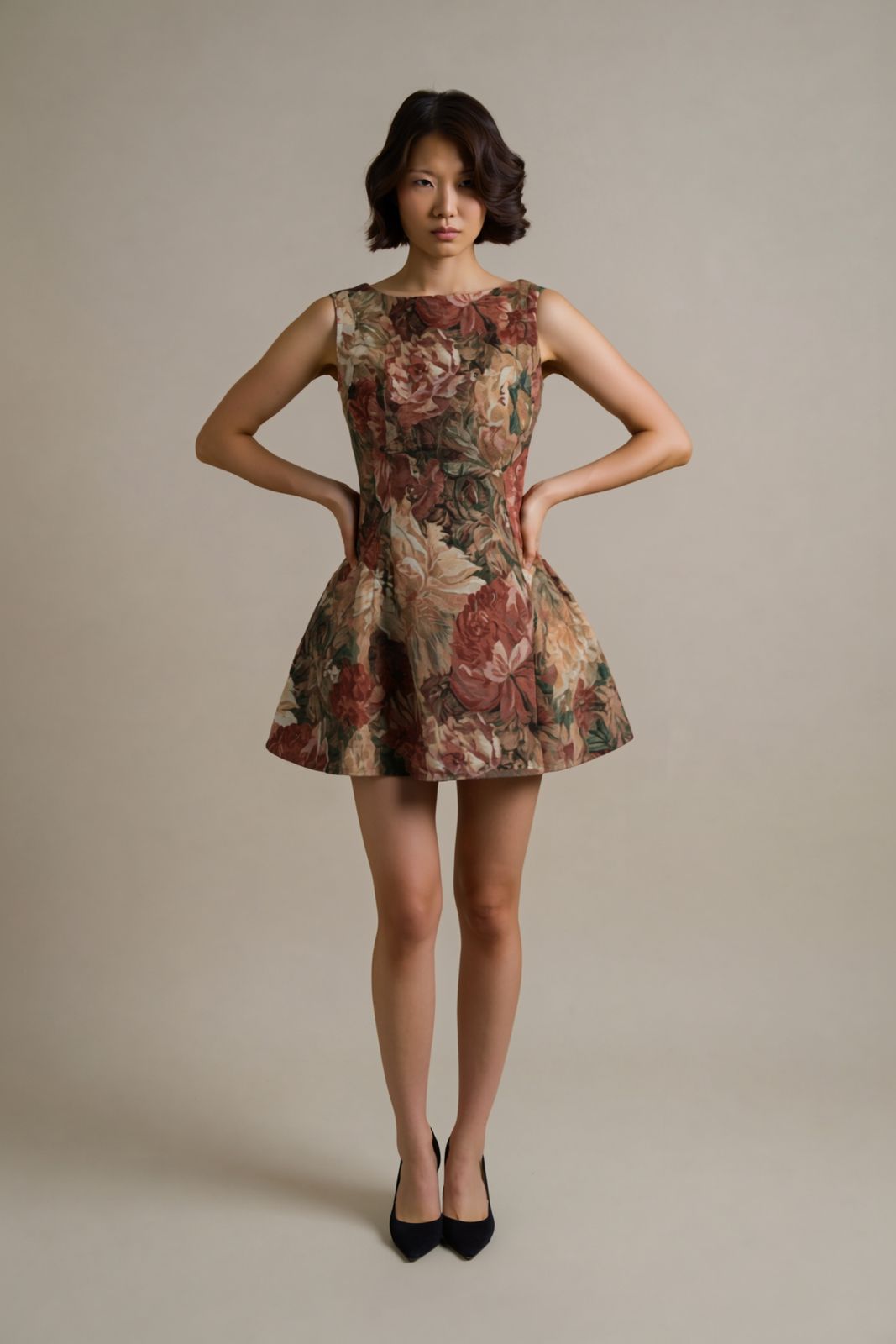 Floral Beige Mini Dress