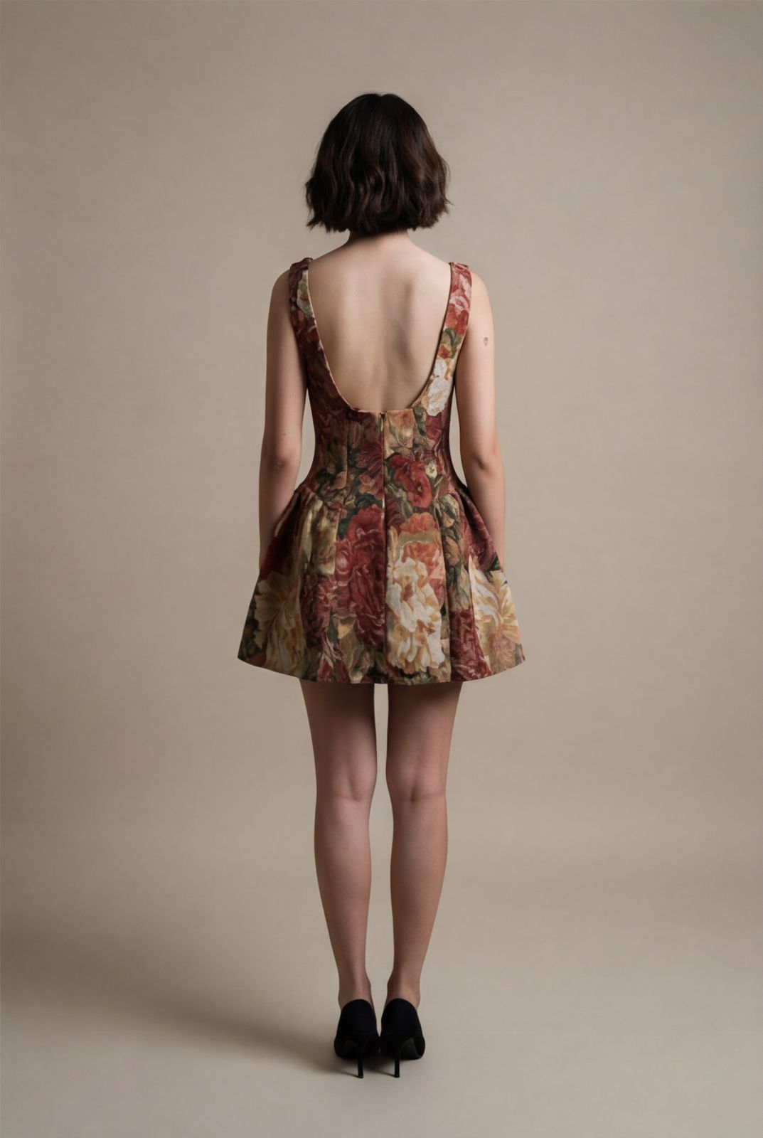 Floral Beige Mini Dress