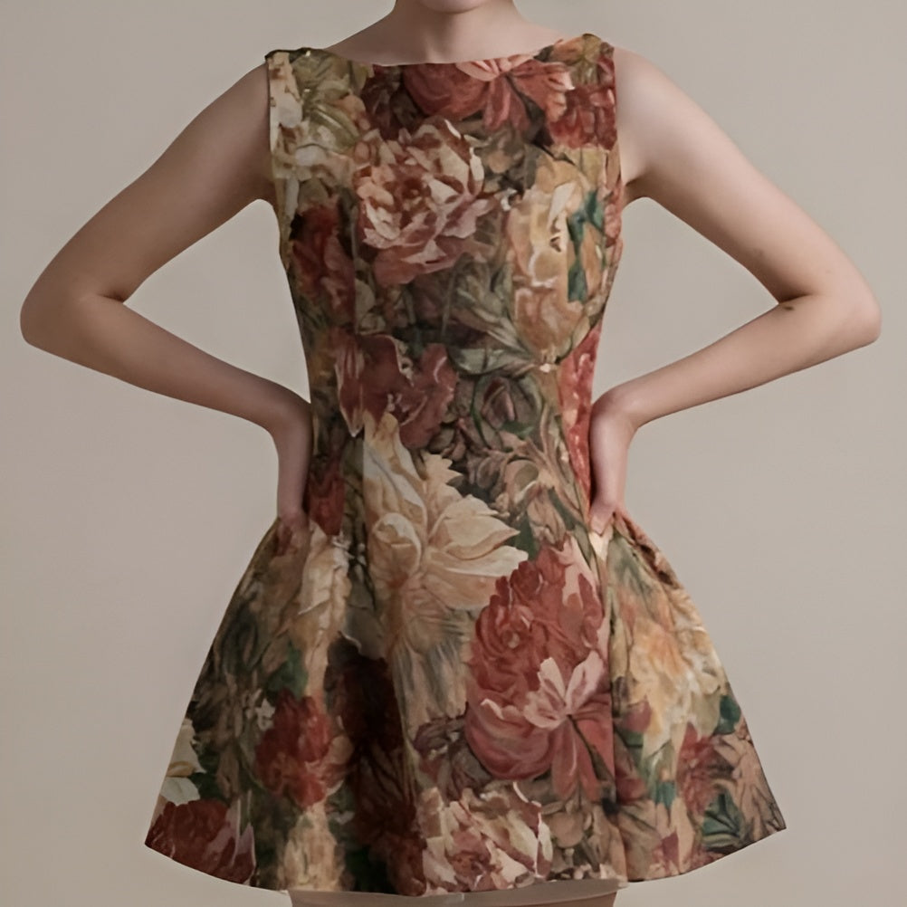 Floral Beige Mini Dress