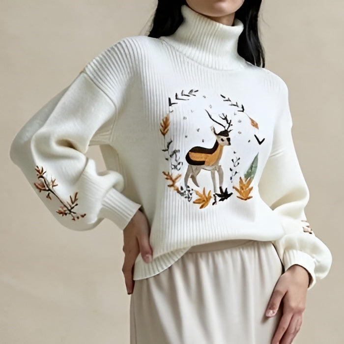 Embroidered Reindeer Cardigan